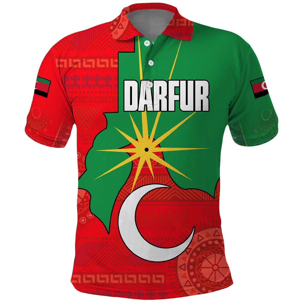 Darfur Sudan Polo Shirt with Red Green Yellow Crescent Star TS04