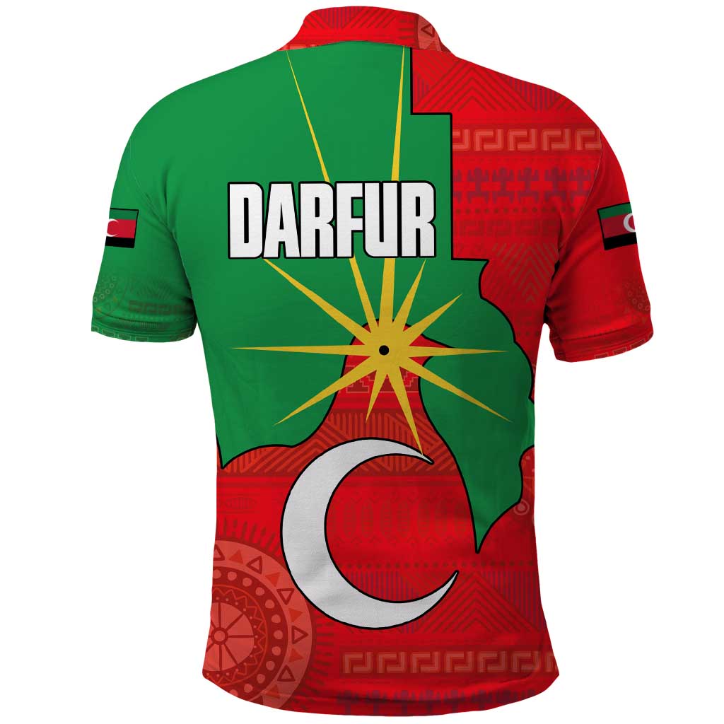 Darfur Sudan Polo Shirt with Red Green Yellow Crescent Star TS04