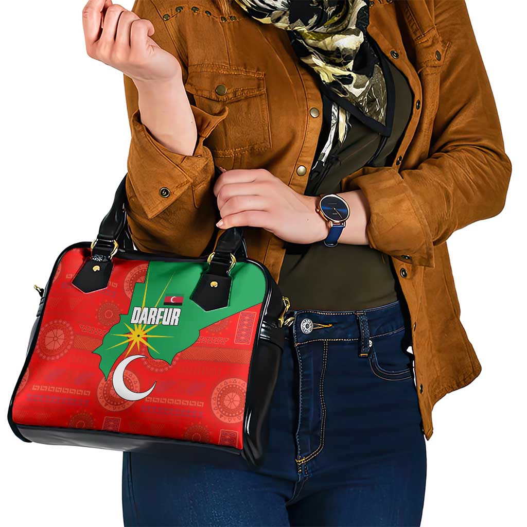 Darfur Sudan Shoulder Handbag with Red Green Yellow Crescent Star TS04