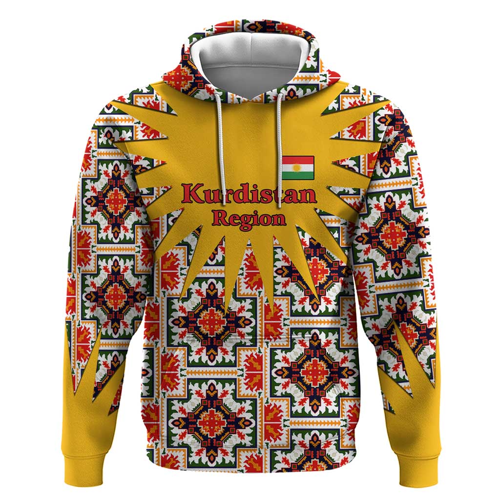 Iraq Kurdistan Region Hoodie Traditional Pattern Yellow Red Green TS04