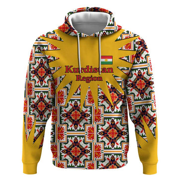 Iraq Kurdistan Region Hoodie Traditional Pattern Yellow Red Green TS04