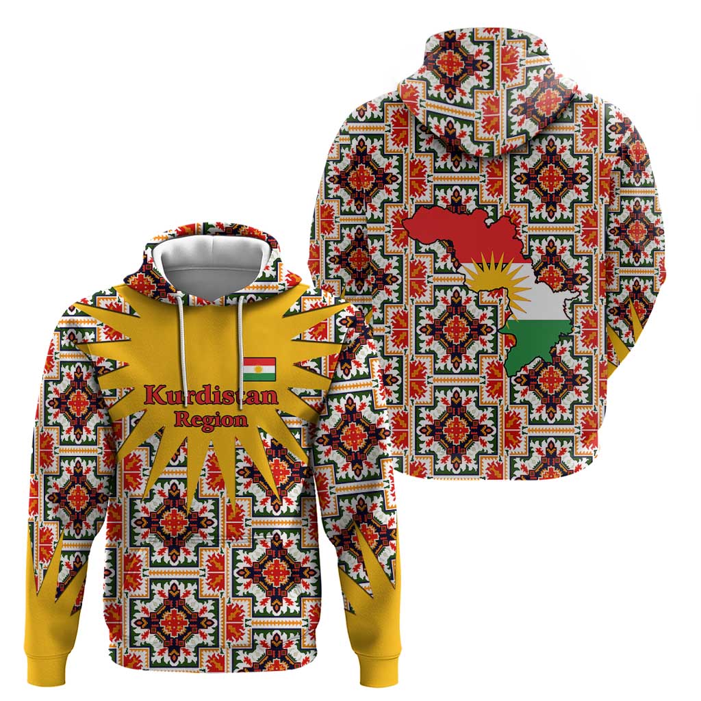 Iraq Kurdistan Region Hoodie Traditional Pattern Yellow Red Green TS04