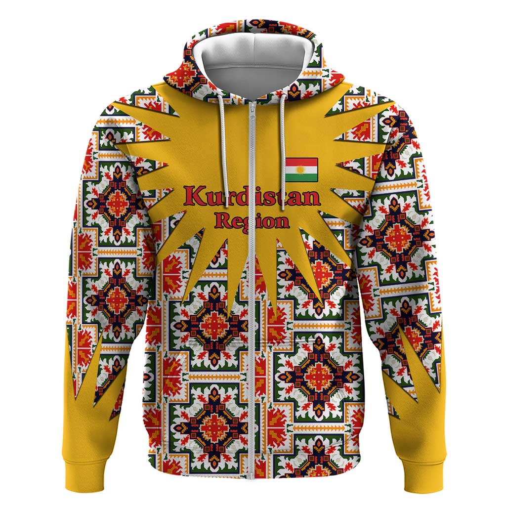 Iraq Kurdistan Region Hoodie Traditional Pattern Yellow Red Green TS04