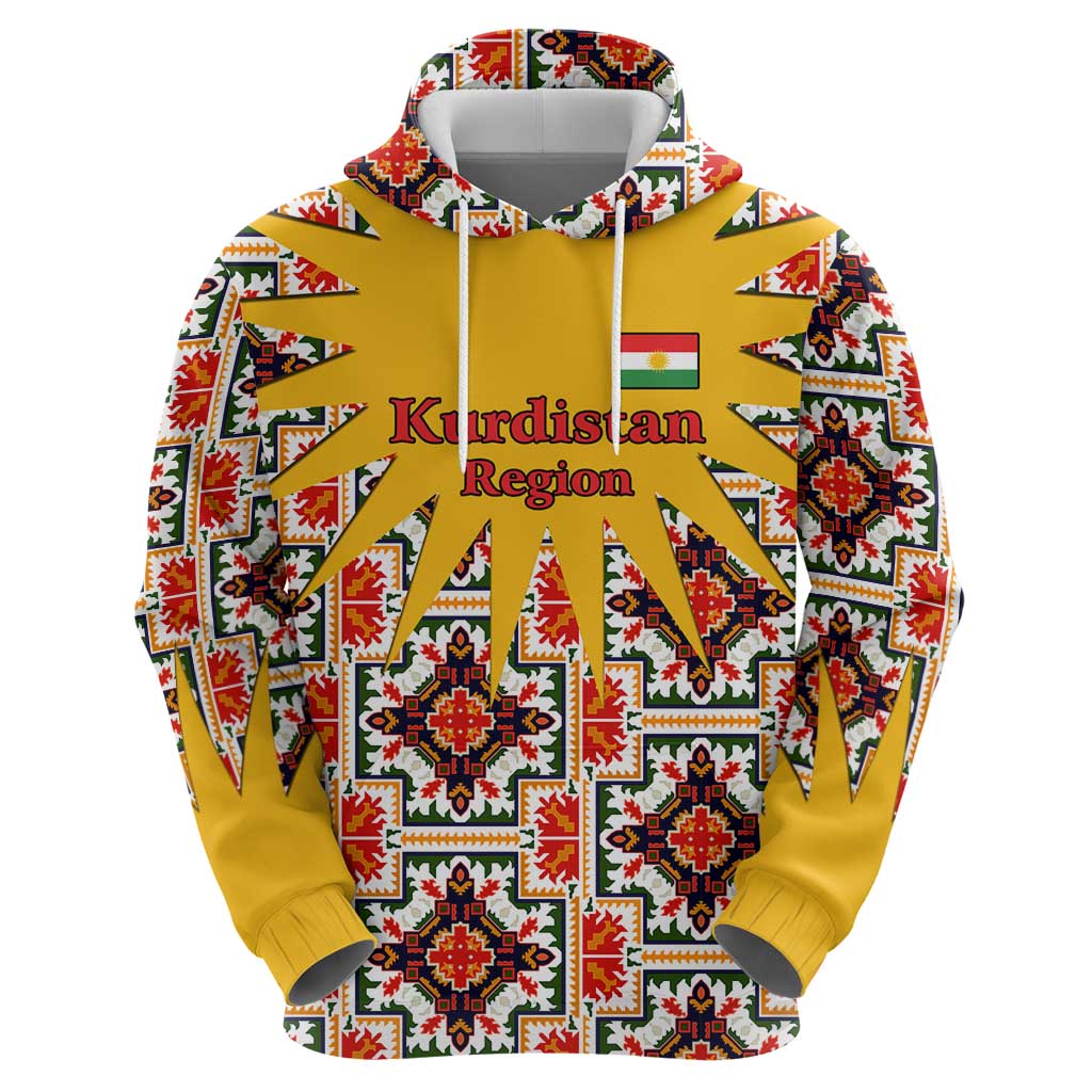 Iraq Kurdistan Region Hoodie Traditional Pattern Yellow Red Green TS04