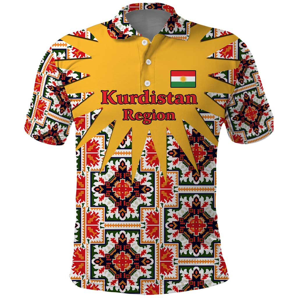 Iraq Kurdistan Region Polo Shirt Traditional Pattern Yellow Red Green TS04