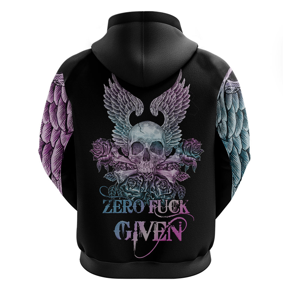 Skull Wings Roses - Zero Fuck Given Hoodie TS04
