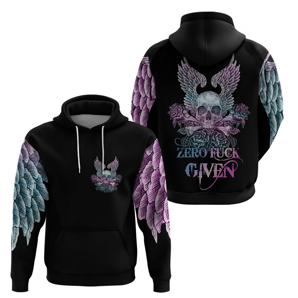 Skull Wings Roses - Zero Fuck Given Hoodie TS04