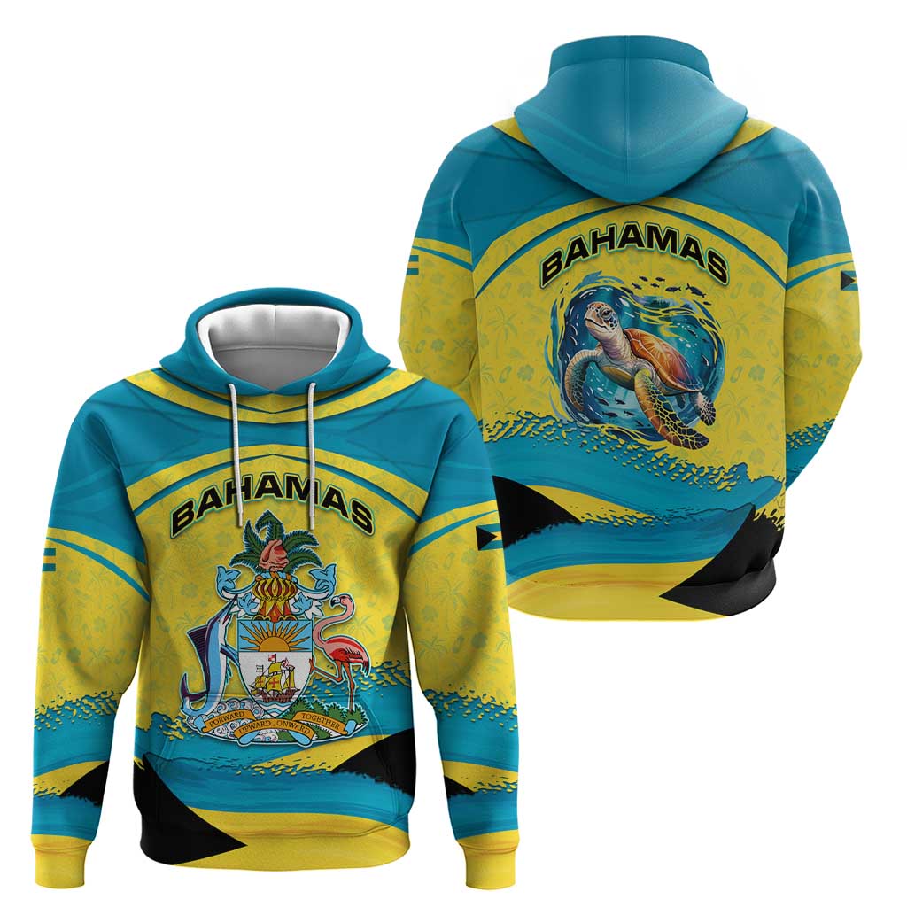Bahamas Flag Hoodie with National Coat of Arms and Sea Turtle Design TS04