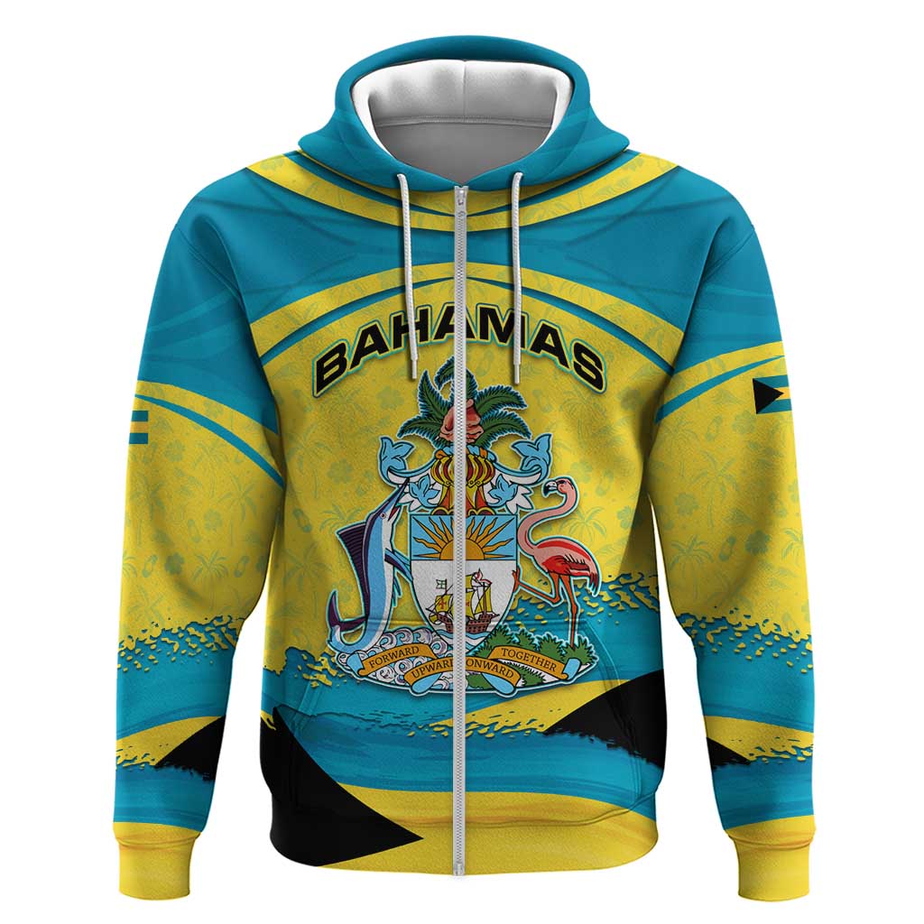 Bahamas Flag Hoodie with National Coat of Arms and Sea Turtle Design TS04