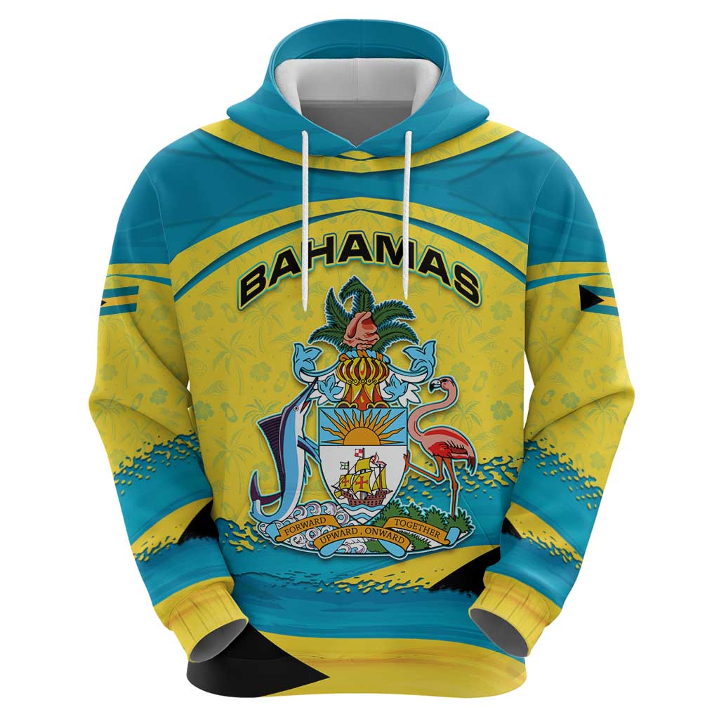 Bahamas Flag Hoodie with National Coat of Arms and Sea Turtle Design TS04