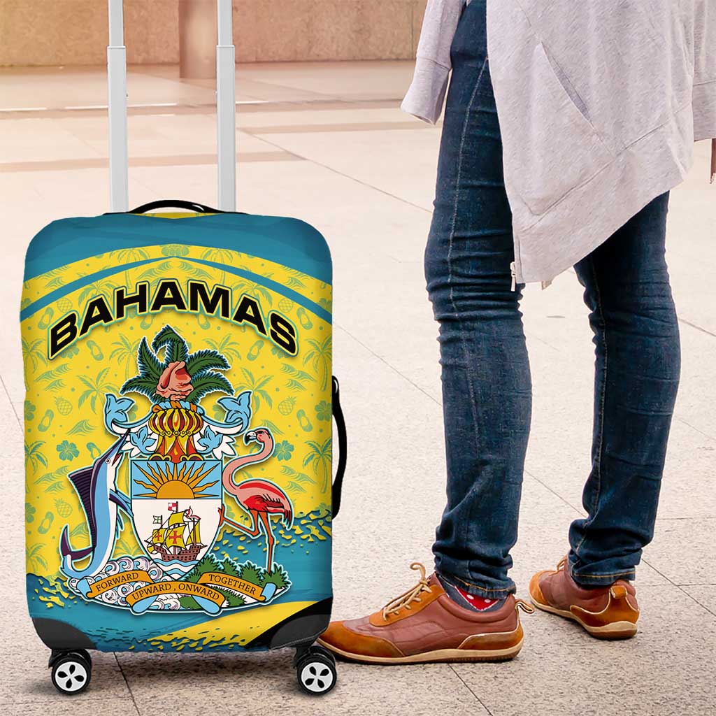 Bahamas Flag Luggage Cover with National Coat of Arms and Sea Turtle Design TS04