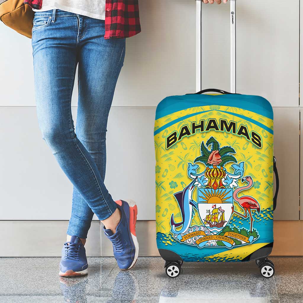 Bahamas Flag Luggage Cover with National Coat of Arms and Sea Turtle Design TS04