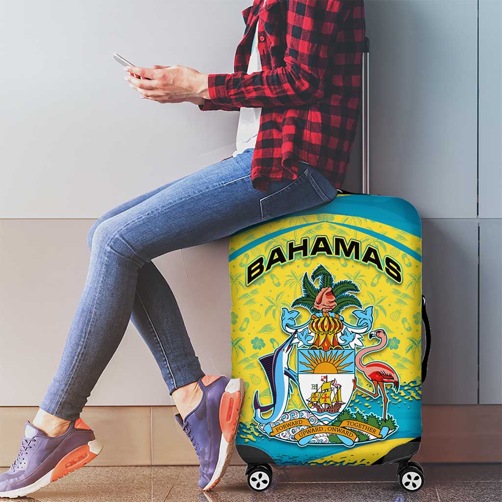 Bahamas Flag Luggage Cover with National Coat of Arms and Sea Turtle Design TS04
