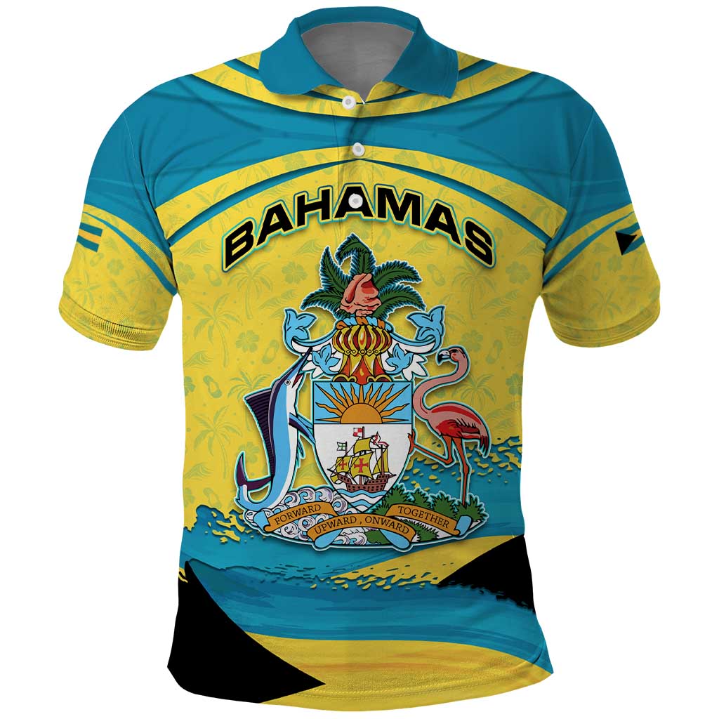 Bahamas Flag Polo Shirt with National Coat of Arms and Sea Turtle Design TS04