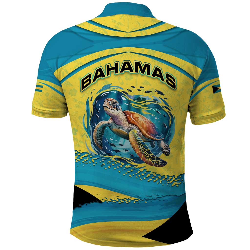 Bahamas Flag Polo Shirt with National Coat of Arms and Sea Turtle Design TS04
