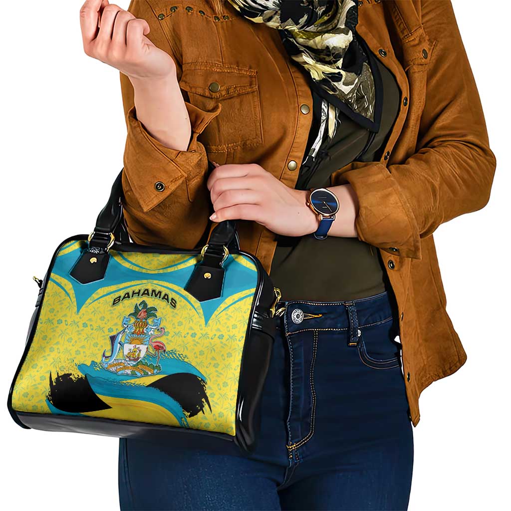 Bahamas Flag Shoulder Handbag with National Coat of Arms and Sea Turtle Design TS04