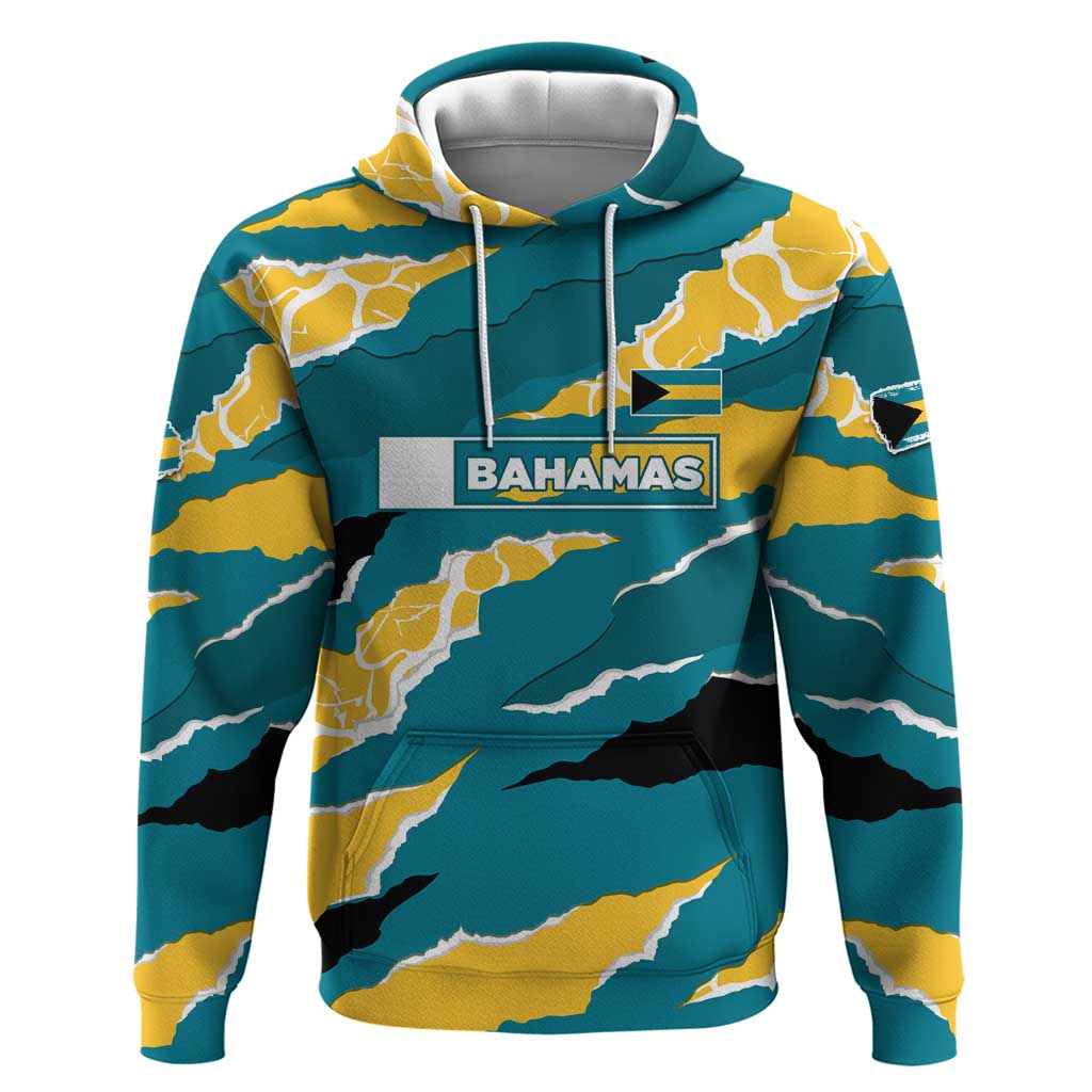 Bahamas Hoodie with National Coat of Arms Teal Yellow Ocean Wave Spirit TS04