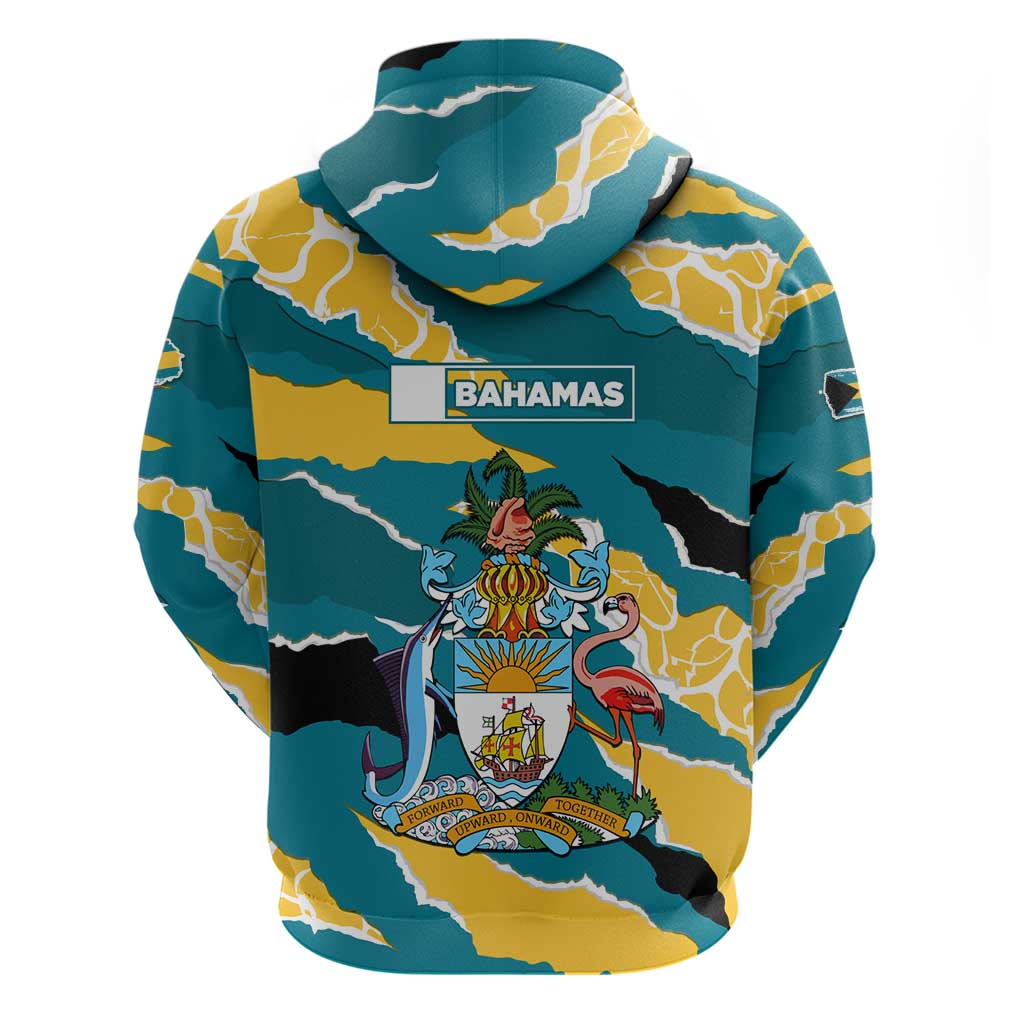 Bahamas Hoodie with National Coat of Arms Teal Yellow Ocean Wave Spirit TS04