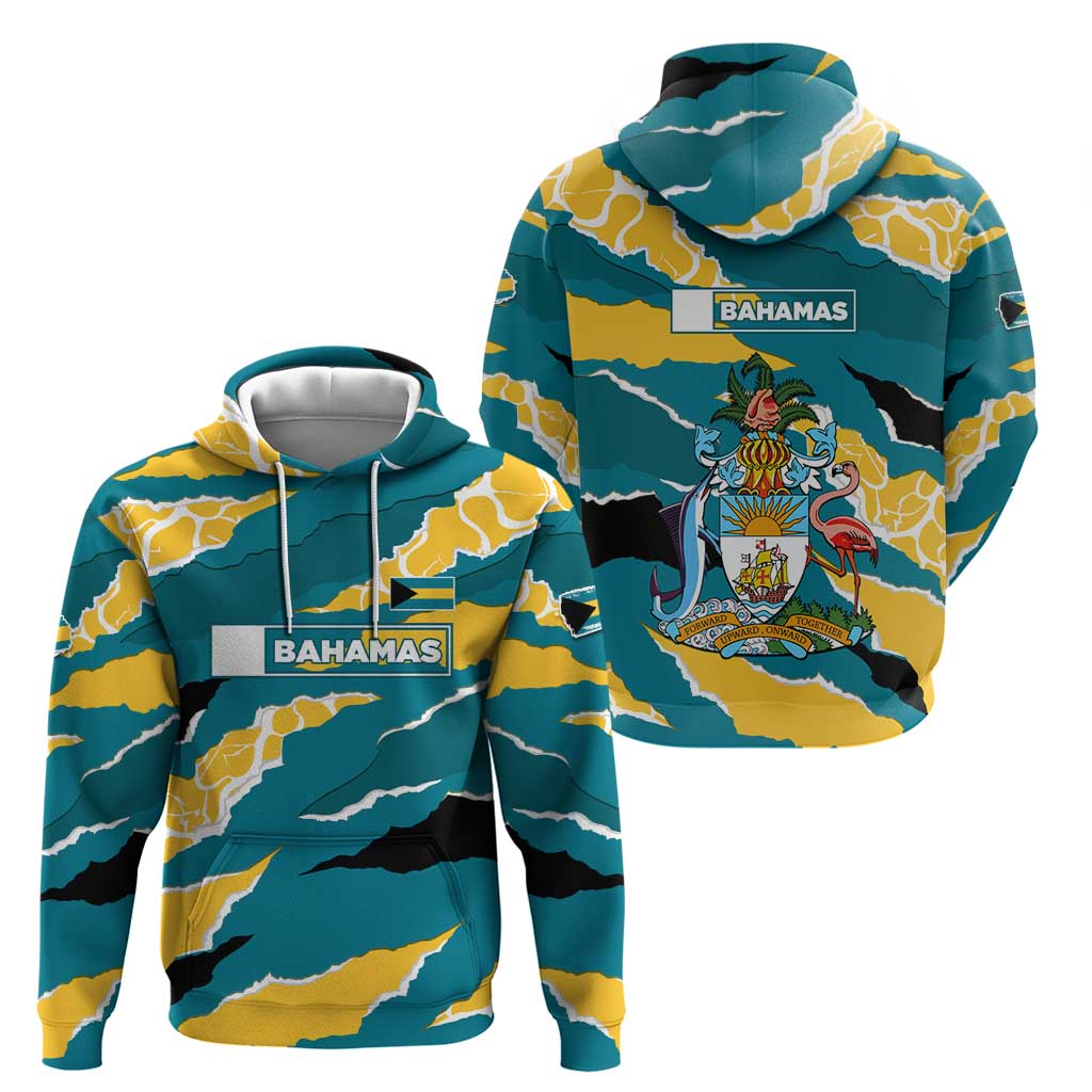 Bahamas Hoodie with National Coat of Arms Teal Yellow Ocean Wave Spirit TS04