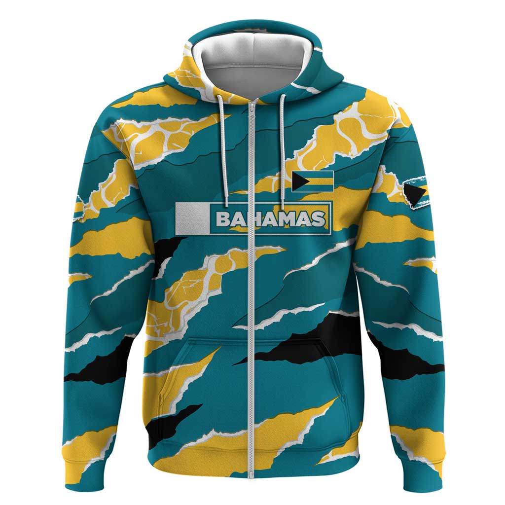 Bahamas Hoodie with National Coat of Arms Teal Yellow Ocean Wave Spirit TS04