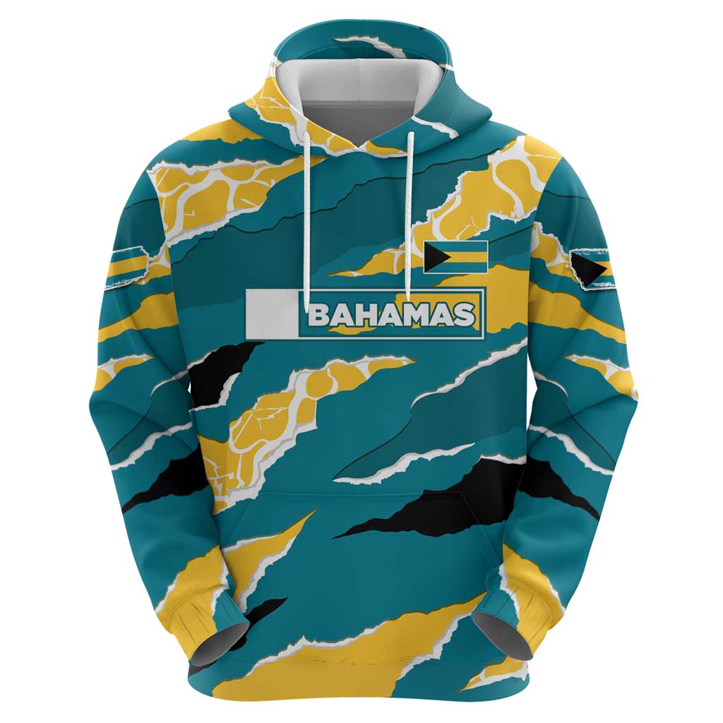 Bahamas Hoodie with National Coat of Arms Teal Yellow Ocean Wave Spirit TS04
