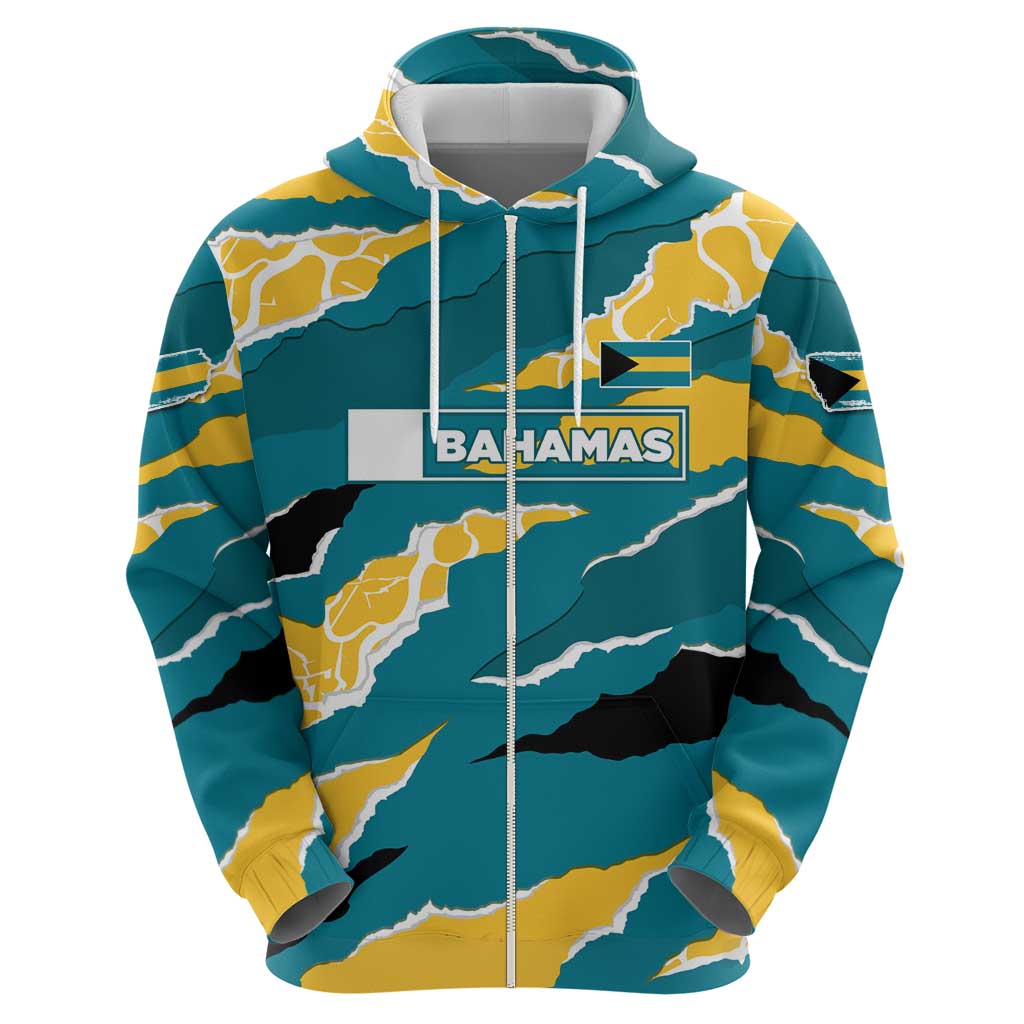 Bahamas Hoodie with National Coat of Arms Teal Yellow Ocean Wave Spirit TS04