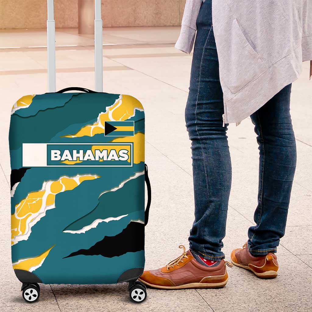 Bahamas Luggage Cover with National Coat of Arms Teal Yellow Ocean Wave Spirit TS04