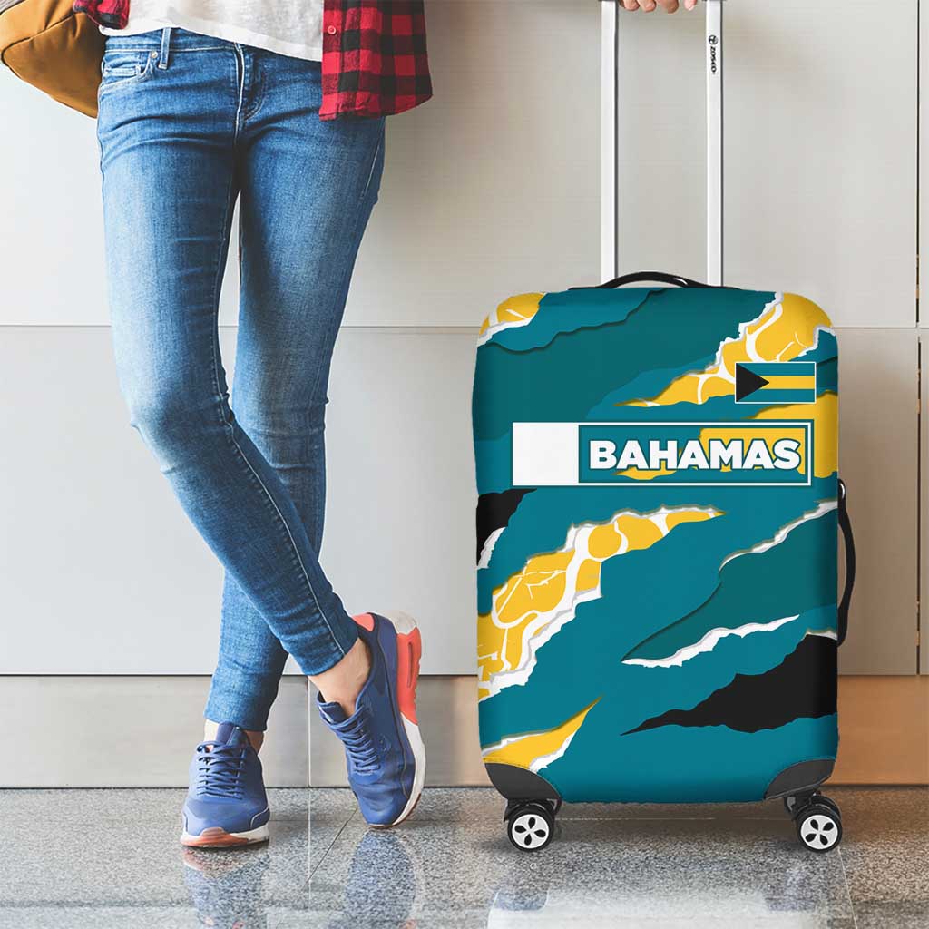 Bahamas Luggage Cover with National Coat of Arms Teal Yellow Ocean Wave Spirit TS04