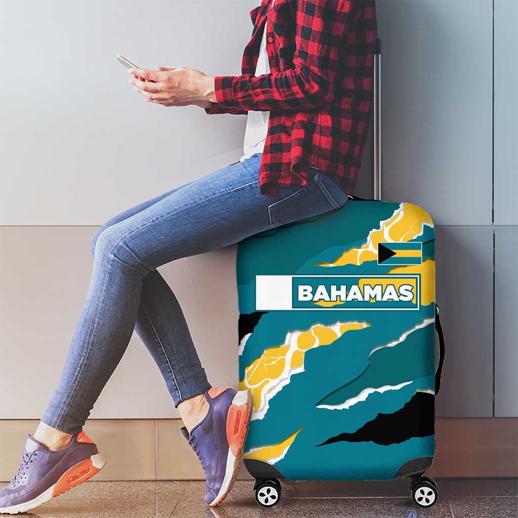 Bahamas Luggage Cover with National Coat of Arms Teal Yellow Ocean Wave Spirit TS04