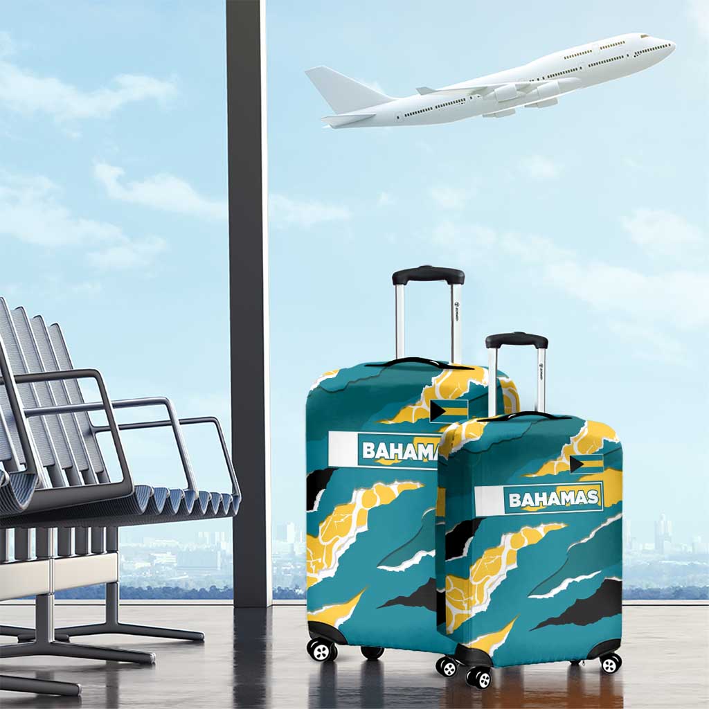 Bahamas Luggage Cover with National Coat of Arms Teal Yellow Ocean Wave Spirit TS04