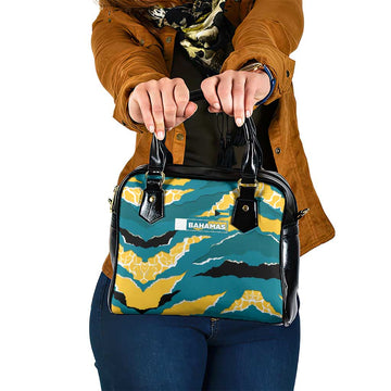 Bahamas Shoulder Handbag with National Coat of Arms Teal Yellow Ocean Wave Spirit TS04