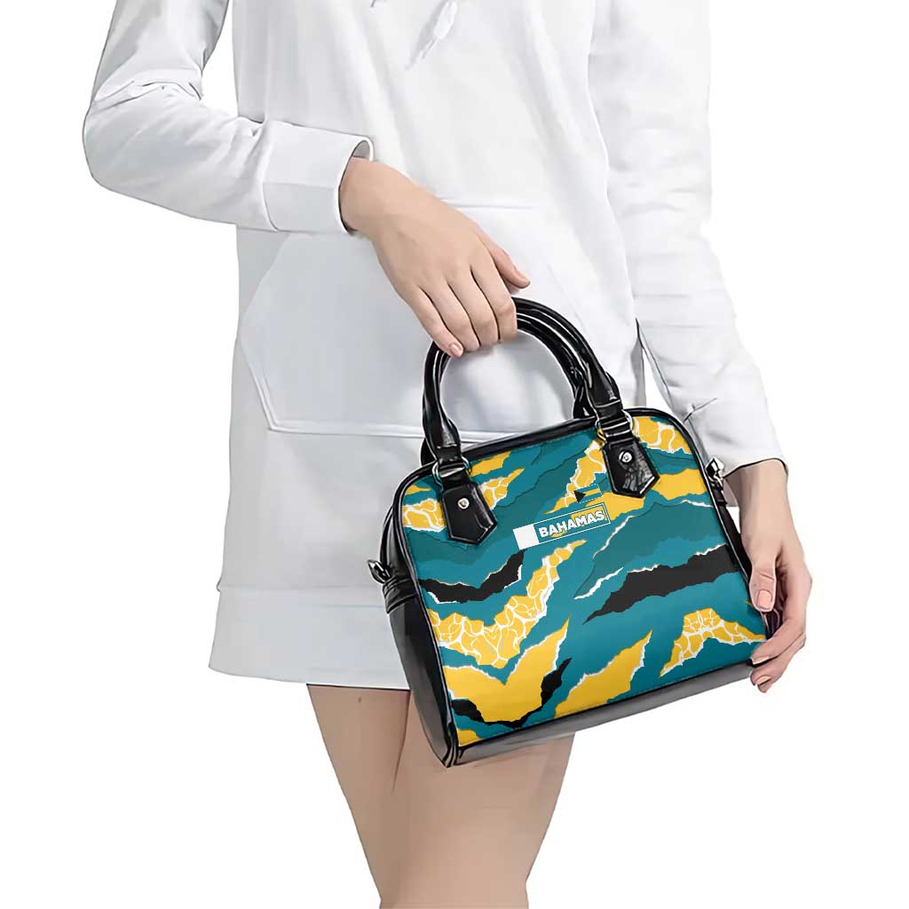 Bahamas Shoulder Handbag with National Coat of Arms Teal Yellow Ocean Wave Spirit TS04