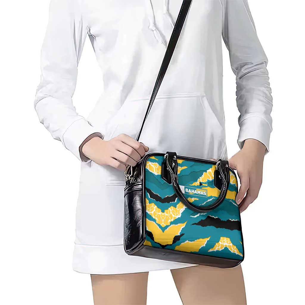 Bahamas Shoulder Handbag with National Coat of Arms Teal Yellow Ocean Wave Spirit TS04