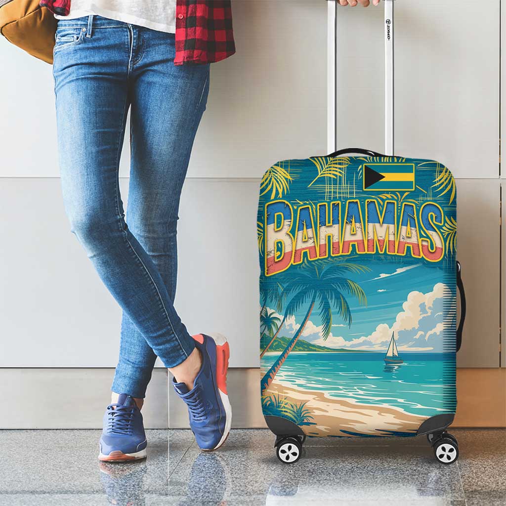 Bahamas Luggage Cover with Tropical Beach Sunset Palm Tree Ocean Spirit TS04