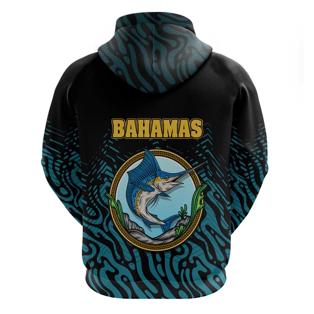 Bahamas Coat of Arms and Flag Hoodie with Blue Coral Pattern and Marlin Crest TS04