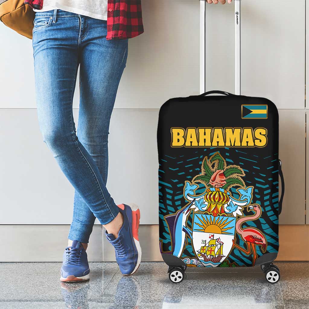 Bahamas Coat of Arms and Flag Luggage Cover with Blue Coral Pattern and Marlin Crest TS04