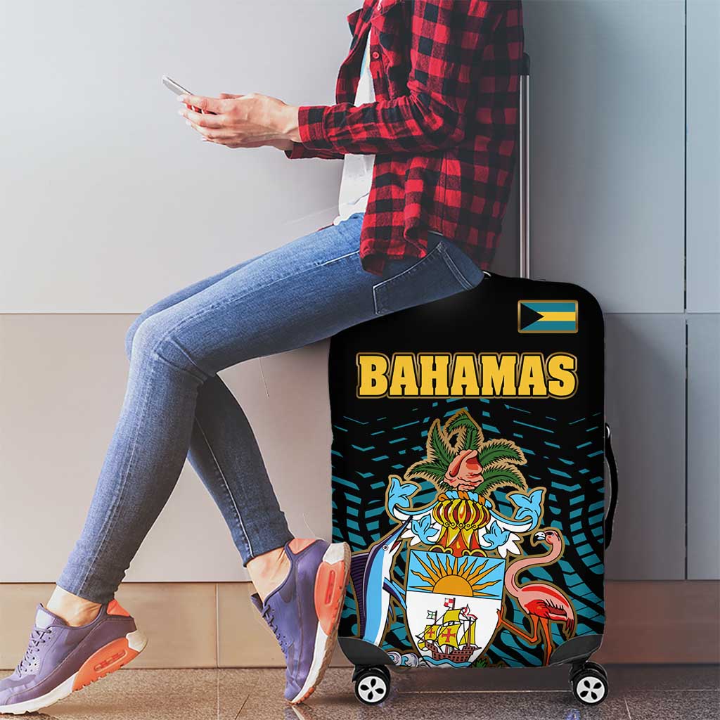 Bahamas Coat of Arms and Flag Luggage Cover with Blue Coral Pattern and Marlin Crest TS04