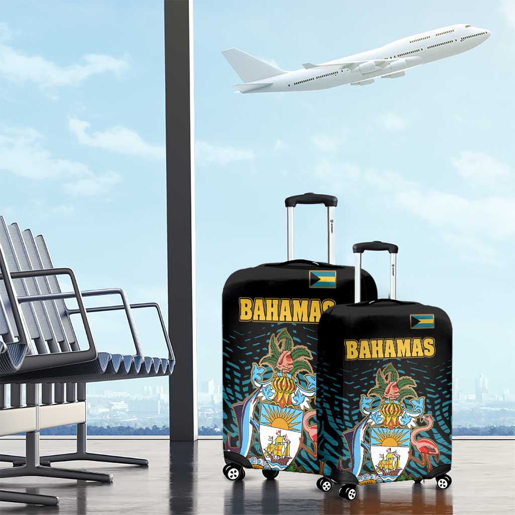 Bahamas Coat of Arms and Flag Luggage Cover with Blue Coral Pattern and Marlin Crest TS04