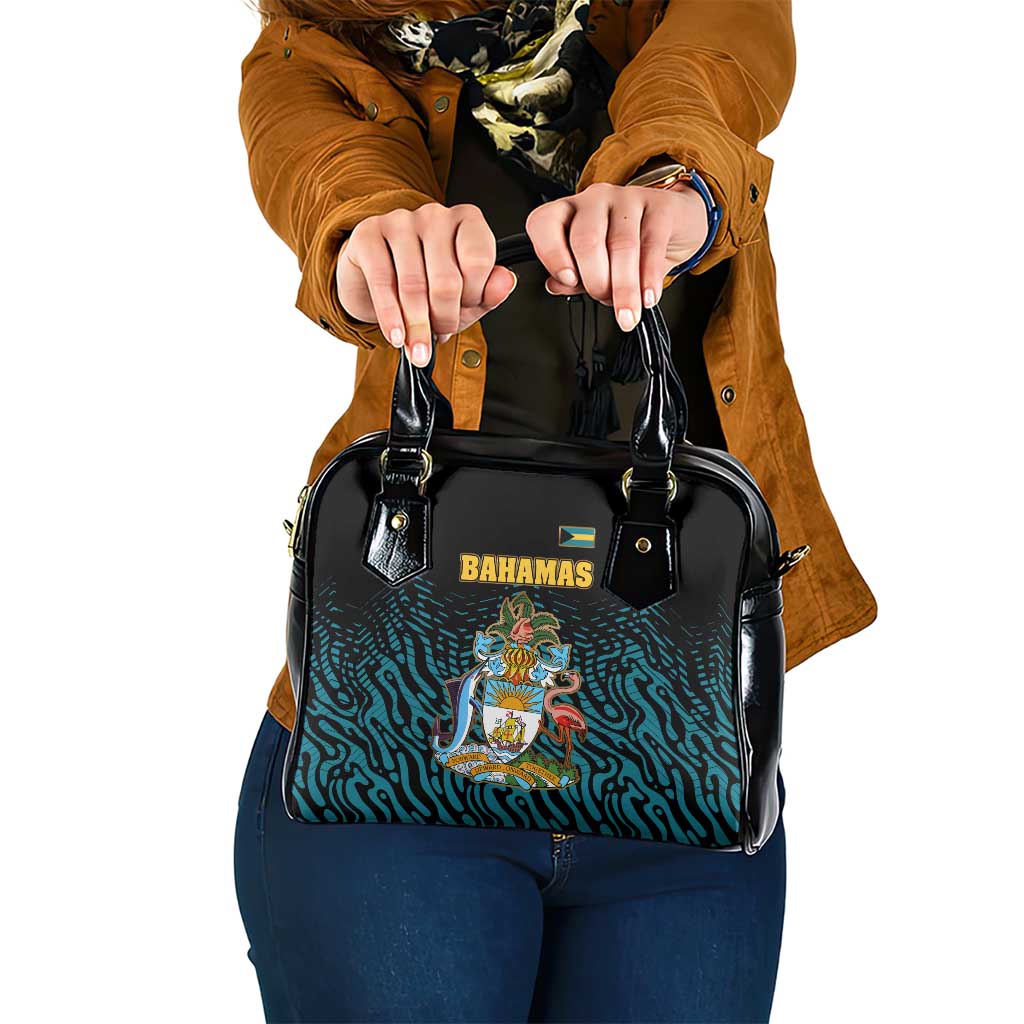 Bahamas Coat of Arms and Flag Shoulder Handbag with Blue Coral Pattern and Marlin Crest TS04