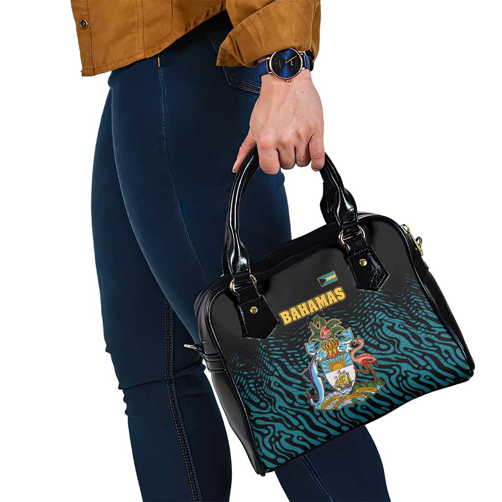 Bahamas Coat of Arms and Flag Shoulder Handbag with Blue Coral Pattern and Marlin Crest TS04