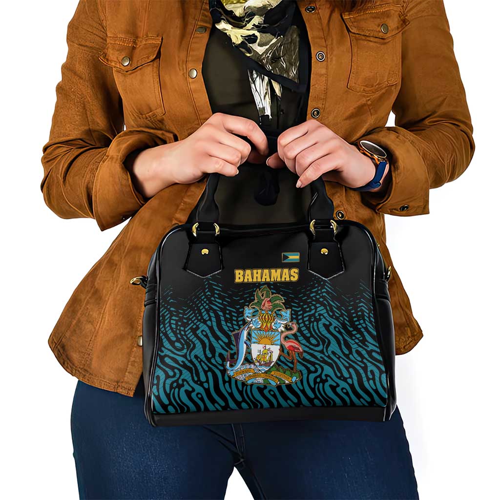 Bahamas Coat of Arms and Flag Shoulder Handbag with Blue Coral Pattern and Marlin Crest TS04