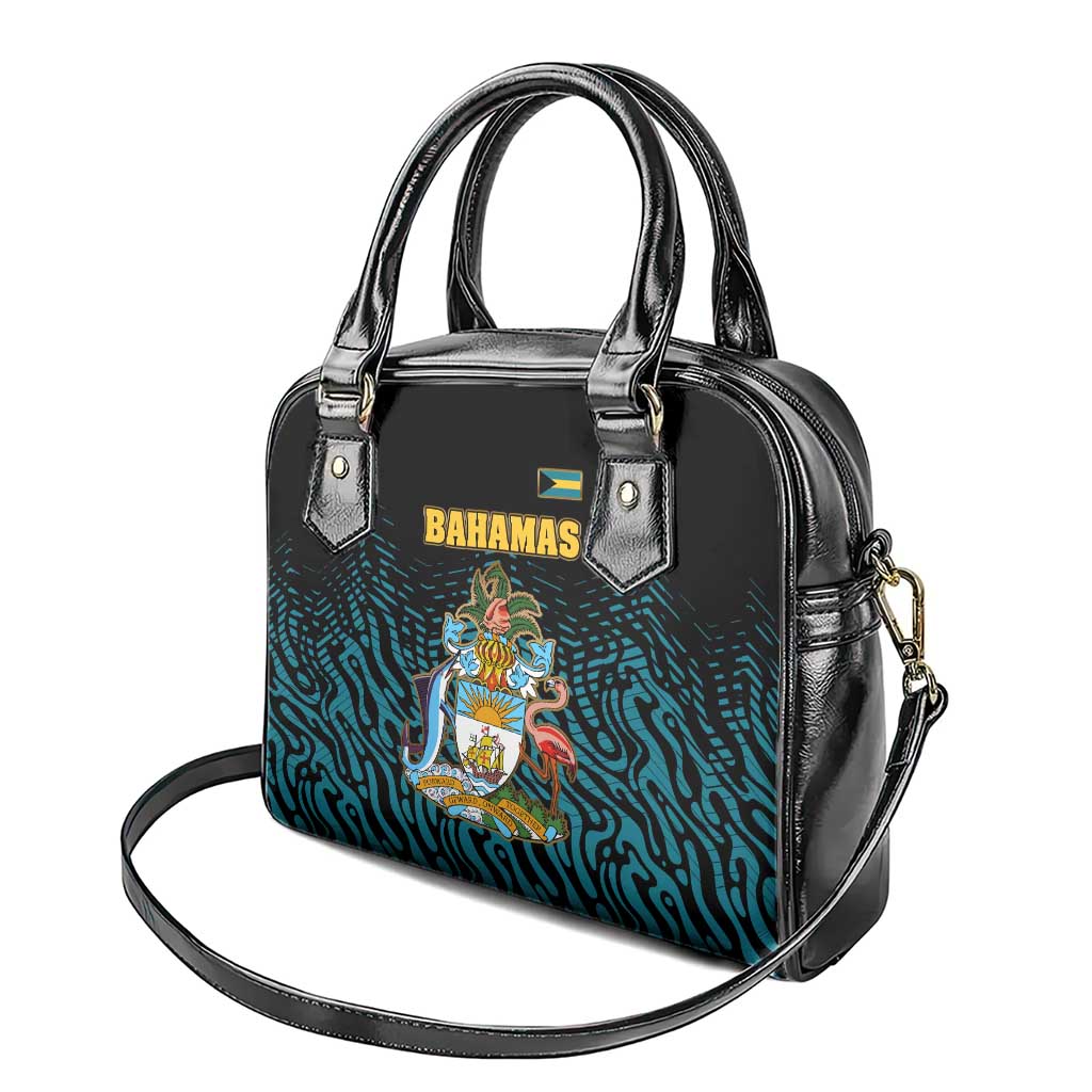 Bahamas Coat of Arms and Flag Shoulder Handbag with Blue Coral Pattern and Marlin Crest TS04