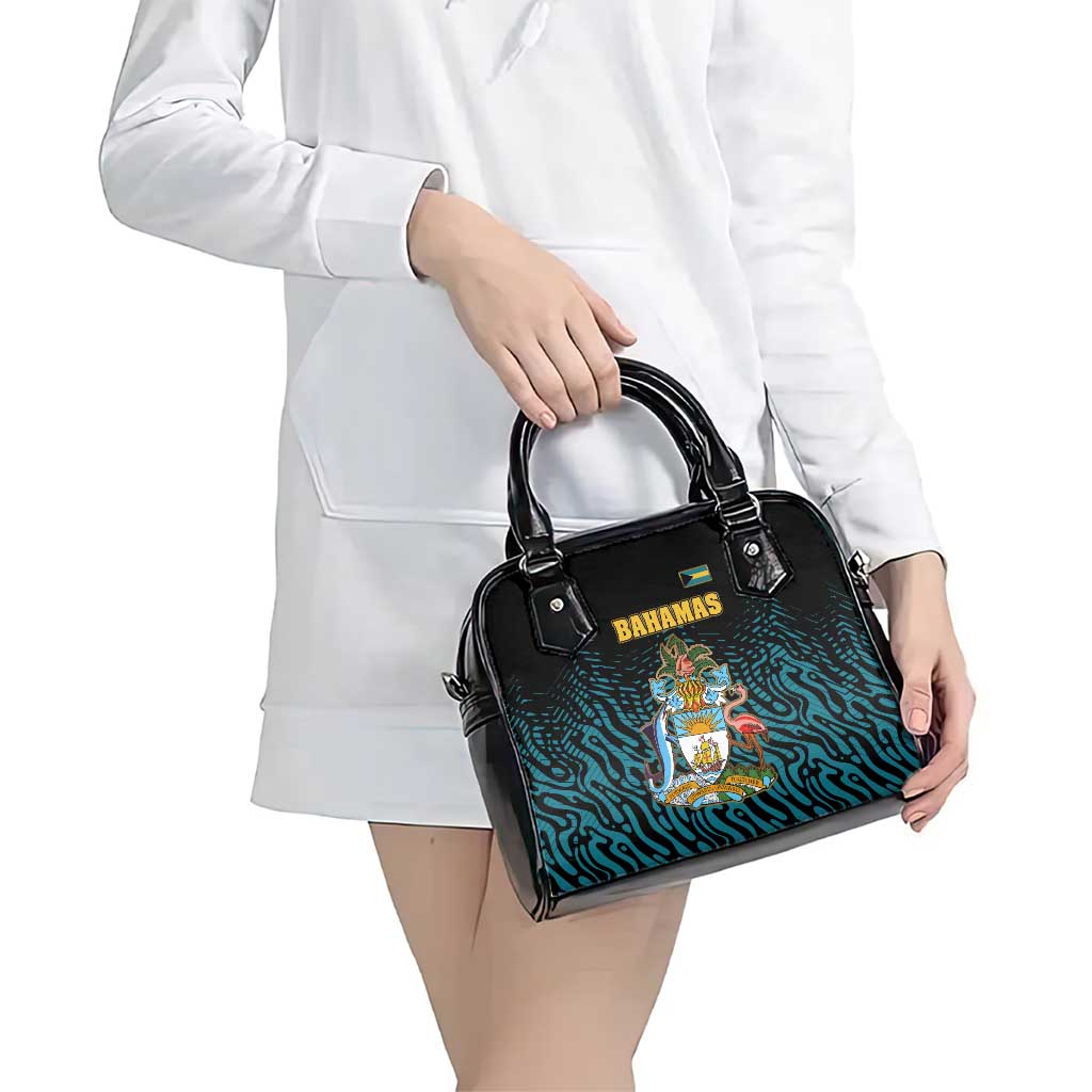 Bahamas Coat of Arms and Flag Shoulder Handbag with Blue Coral Pattern and Marlin Crest TS04