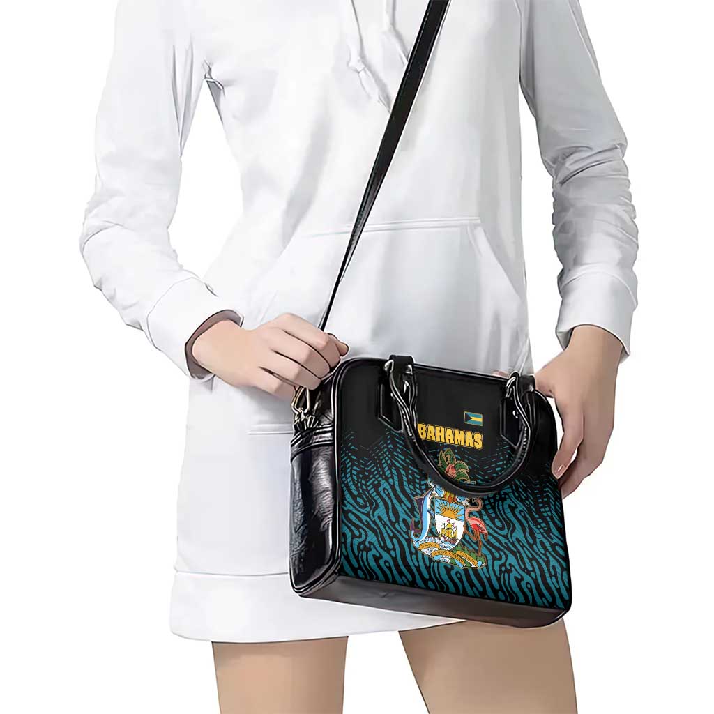 Bahamas Coat of Arms and Flag Shoulder Handbag with Blue Coral Pattern and Marlin Crest TS04