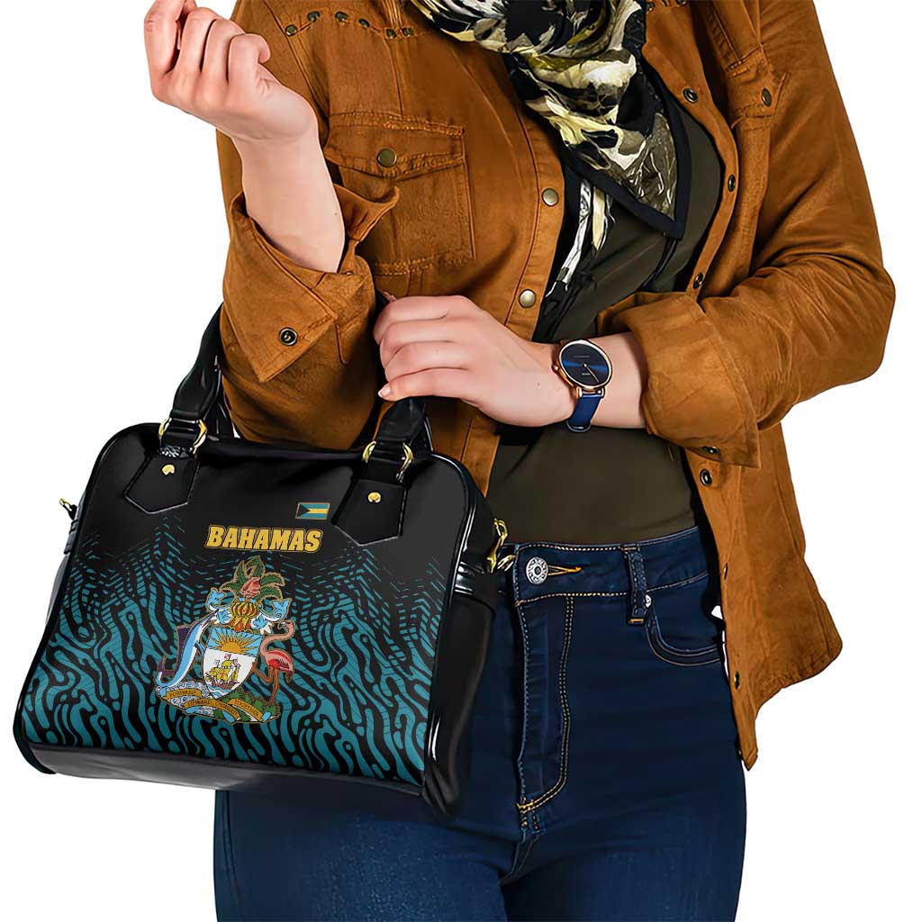 Bahamas Coat of Arms and Flag Shoulder Handbag with Blue Coral Pattern and Marlin Crest TS04
