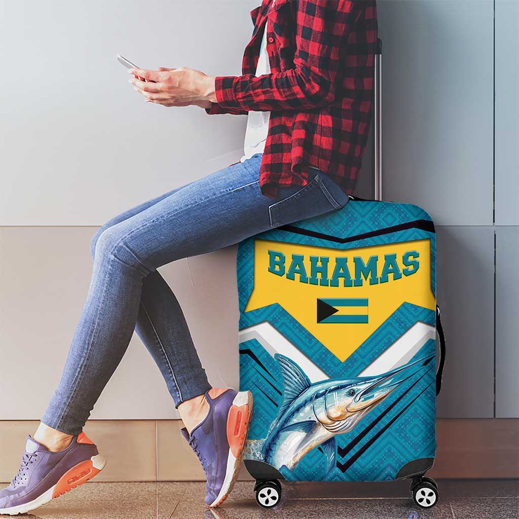 Bahamas Luggage Cover with Blue Marlin Fish Tribal Chevron Flag Spirit TS04