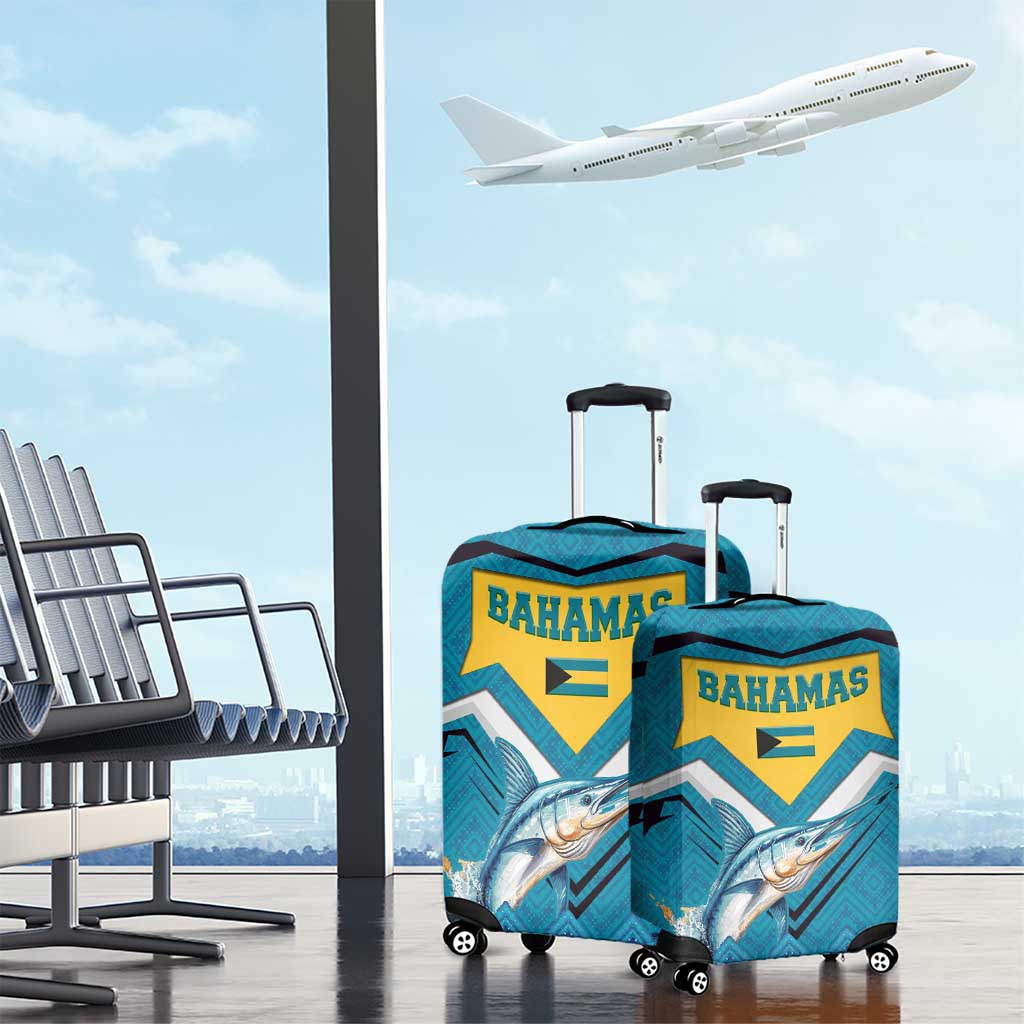 Bahamas Luggage Cover with Blue Marlin Fish Tribal Chevron Flag Spirit TS04