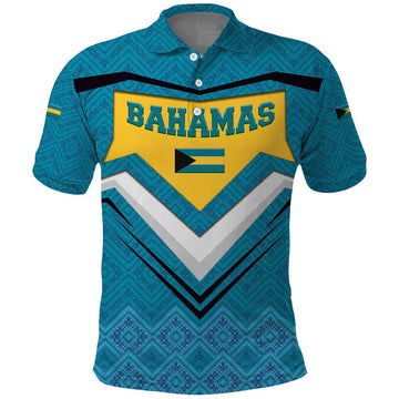 Bahamas Polo Shirt with Blue Marlin Fish Tribal Chevron Flag Spirit TS04