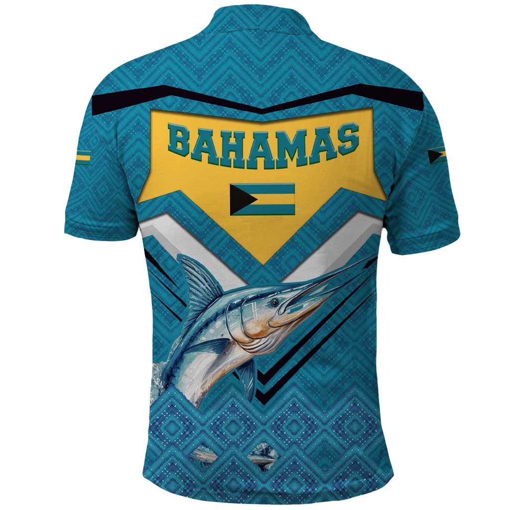 Bahamas Polo Shirt with Blue Marlin Fish Tribal Chevron Flag Spirit TS04
