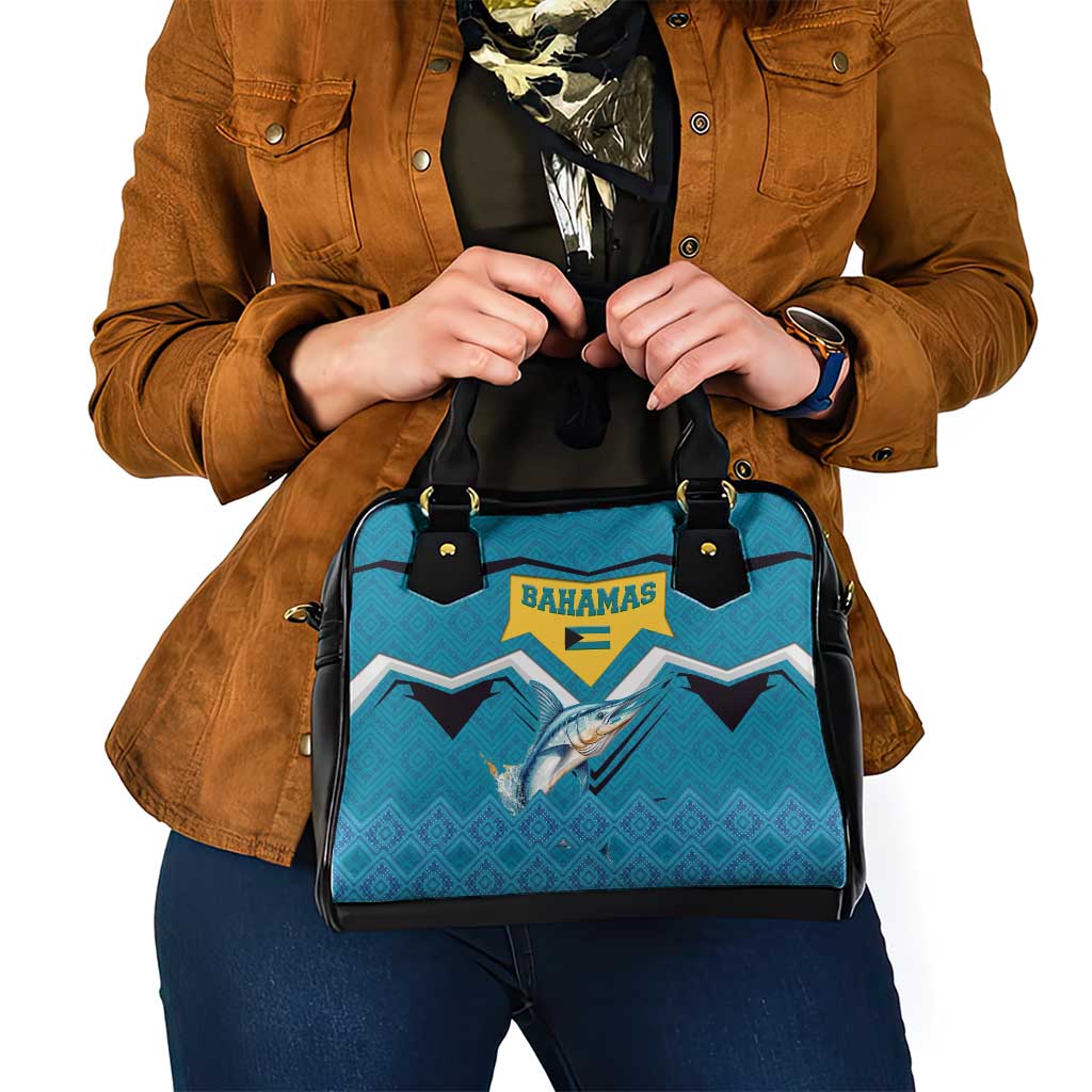 Bahamas Shoulder Handbag with Blue Marlin Fish Tribal Chevron Flag Spirit TS04